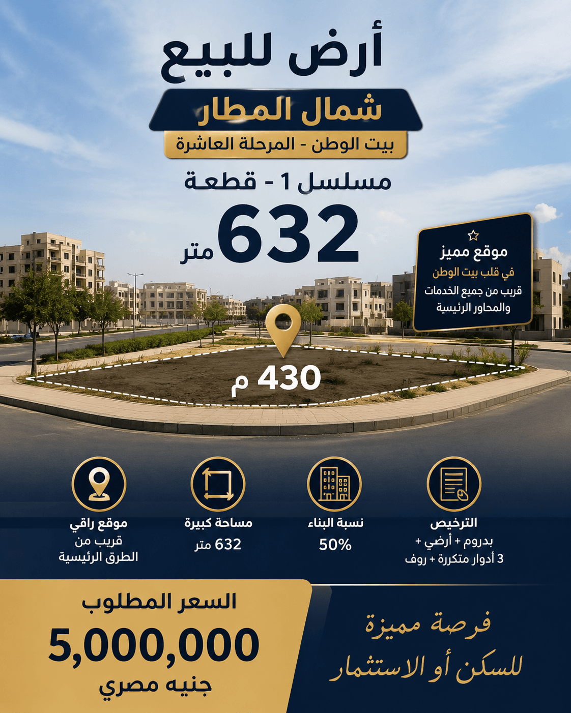 ارض للبيع شمال المطار